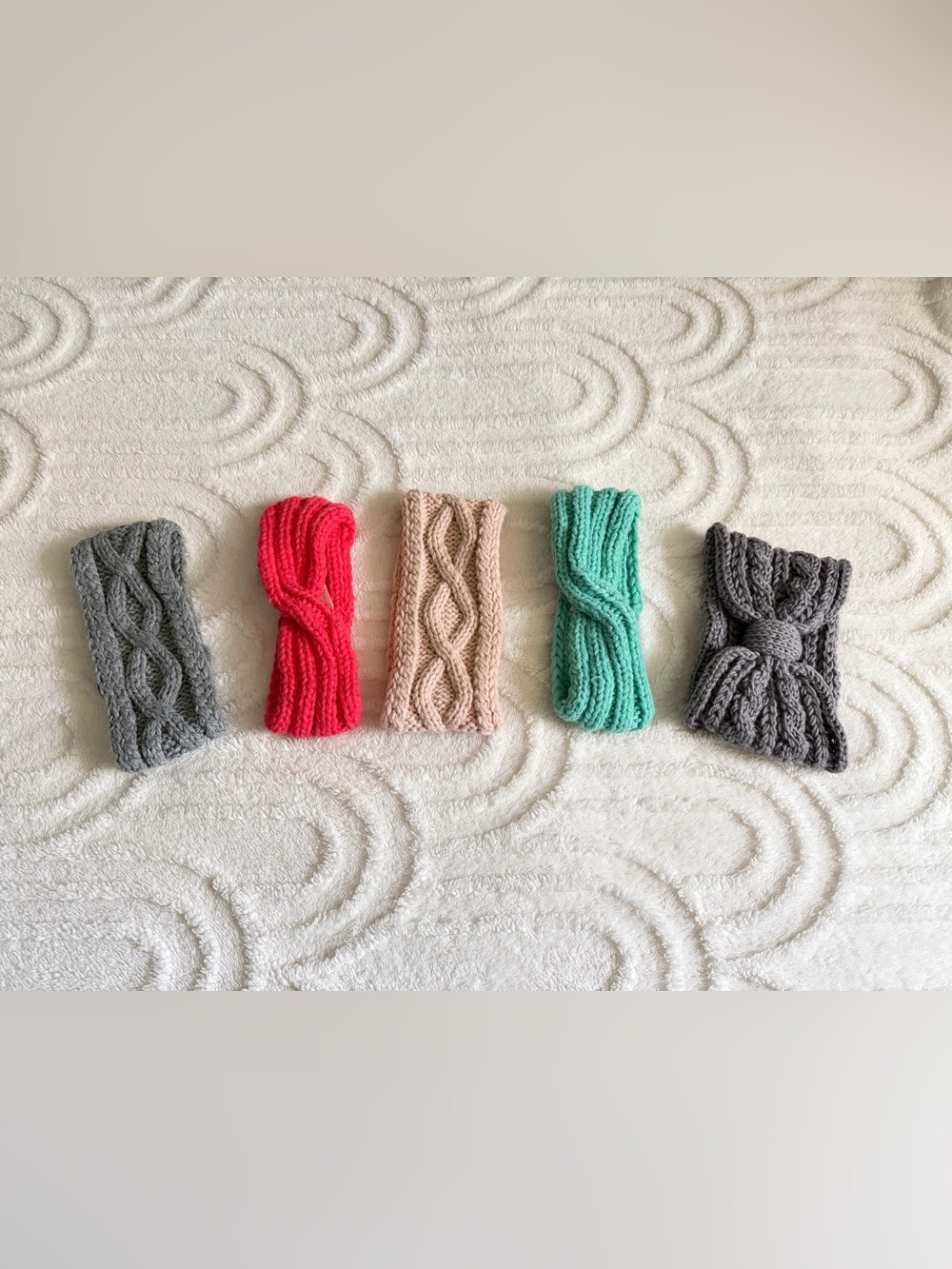 Lot of 5 Cable Knit Headbands - Pink, Light Pink, Mint, Gray - Cozy Fall Winter